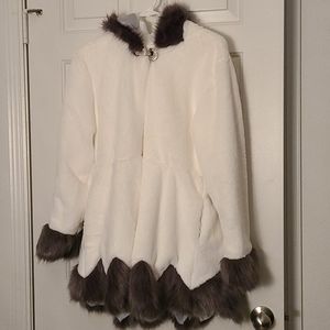 Gorgeous faux fur white with gray coat and jeweled